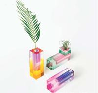 Grosir Centerpieces untuk Dekorasi Pernikahan Nordic Bunga Bunga Kristal Jelas Tabung Persegi Panjang Warna-warni Neon Akrilik Vas