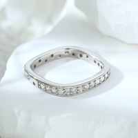 Bague carrée en argent sterling S925 pour femme, sertie d'un seul rang de zircons, plaquée rhodium, sertissage pavé, idéale pour mariage, fiançailles, anniversaire