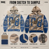 Sweat à capuche zippé pour homme, style motard vintage camouflage, streetwear, 450 GSM coton, motif désert, appliqué aigle, OEM ODM