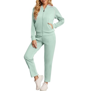 Survêtement décontracté à manches longues pour femme, de haute qualité, pour le quotidien, la gym et les sports de plein air, avec logo personnalisé, en tissu tricoté, fermeture éclair et col montant - Product Image 2