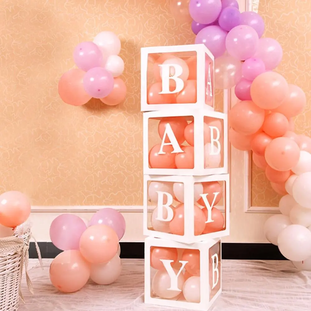 OurWarm Decorazioni della Festa di Compleanno 4 Pcs FAI DA TE Del Bambino Doccia Blocchi Del Bambino Trasparente Palloncini Scatole Con La Lettera Per I Ragazzi Della Ragazza