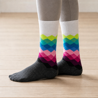 Chaussettes en coton à motif losanges, colorées, décontractées, avec logo personnalisé, douces, respirantes, fantaisie, tendance