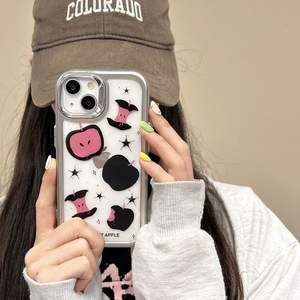 Étui <span class=keywords><strong>de</strong></span> téléphone plaqué argent motif pomme rose noir mignon pour iphone 12-15promax - Product Image 6