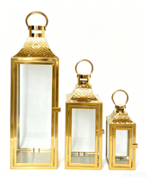 Lanterne en verre en acier inoxydable, porte-bougie décoratif, compatible avec les lumières LED pour mariage, patio, décoration de la maison