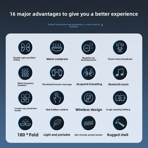 מסכת עיניים מתקפלת חכמה עם קומפרס חם, מעסה, סוללה מובנית 1000mAh, ניתוק חשמל אוטומטי, רטט כרית אוויר, טיפול בעיניים - Product Image 6