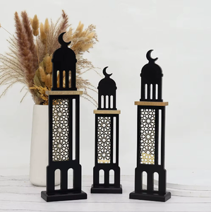 Décorations DAMAI Eid Moubarak : Ornements Tour de Lune, Château Étoile et Lune, Artisanat en Bois, Présentoirs de Bureau pour la Décoration de Fêtes - Product Image 1