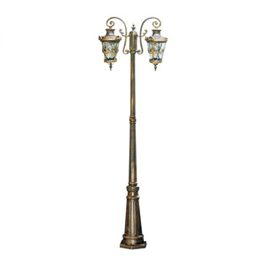 Lampadaire extérieur classique à double tête marron IP66, éclairage paysager 5000K lumière du jour, AC 220V, commande par bouton, alimenté par énergie solaire, Ra90 - Product Image 1