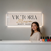 Enseigne de salon de beauté en acrylique avec logo personnalisé, plaques de nom d'entreprise, enseigne de salon rétroéclairée en acrylique, signalétique de magasin 3D personnalisée