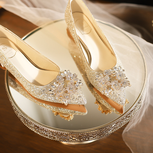 French Banquet Ladies' Low Heeled Shoes, Thick Heel, Shallow Mouth, <b>Pointed</b> Bow, Elegant Low Heeled Wedding Shoes - Product Image 5