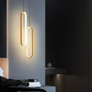 Restaurant Bar Decoration Simple Modern Luxury Bedside Pendant Light Brass Ring Line Chandelier