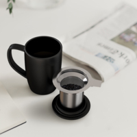 DHPO Tasse à café en céramique de porcelaine écologique avec filtre à thé et couvercle SLS Tasse à poignée jaune pour la rentrée scolaire
