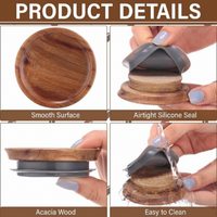 Couvercle en bois d'acacia Yuan Zhuo écologique et durable, avec joint en silicone hermétique, taille personnalisable, qualité alimentaire, pour bocaux Mason - Vente chaude