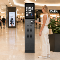 Station de location de batteries externes à écran tactile 21,5 pouces avec paiement sans contact POS NFC, borne de recharge portable multi-partage à 24 emplacements
