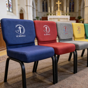 Chaises d'<span class=keywords><strong>église</strong></span> rembourrées à emboîtement en gros, chaises d'auditorium à cadre métallique rembourré en tissu, mobilier de théâtre empilable et économique - Product Image 1