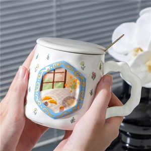 แก้วกาแฟลายเพ้นท์มือสไตล์วินเทจ ขนาด 390 มล. 13 ออนซ์ แก้วน้ำชา นม กาแฟ แก้วน่ารักไม่ซ้ำใครสำหรับสาวๆ - Product Image 3