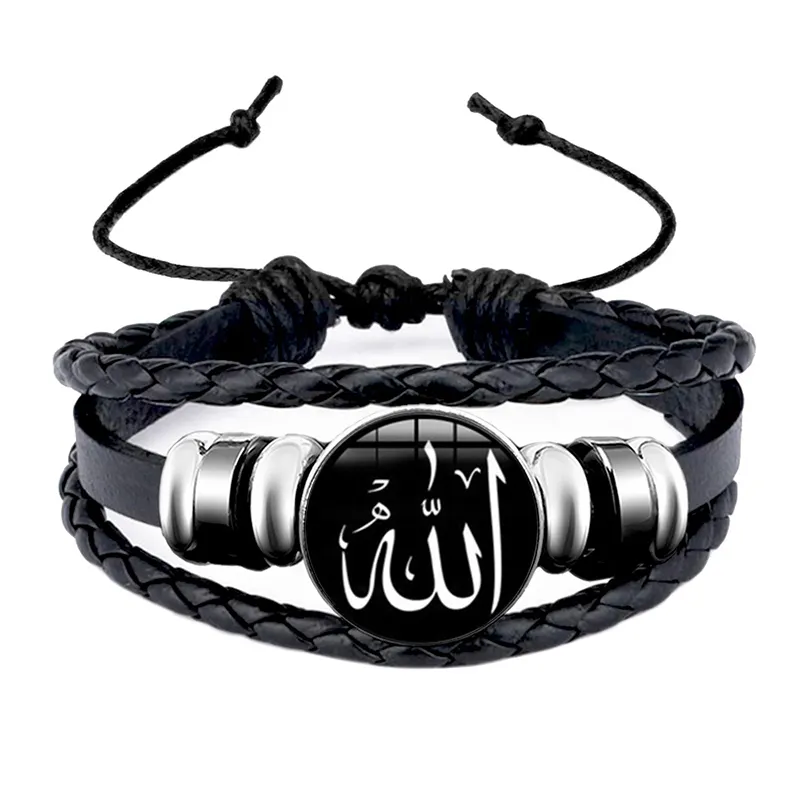 Islamic Muslim Allah Charm Bracelet Glass Dome Snap Button Leather Bracelets Wristband Islam Jewelry Accessories
