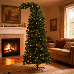 Whimsical Pre-Lit Curved Christmas <b>Tree</b> Warm <b>LED</b> <b>Lights</b> Solar-Powered Tabletop Eco-Friendly Unique Lush Design Holiday Charm - Product Image 1