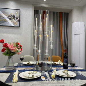 Trang trí thanh lịch pha lê người giữ ngọn nến đứng đám cưới cao nến bàn kính trang trí trung tâm - Product Image 3