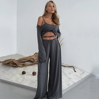 Printemps automne femmes Sexy ensemble de vêtements 3 pièces coton matériau doux vêtements de détente broderie personnalisée logo élégant Homewear