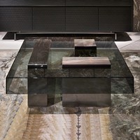 Accent de marbre de dessus de verre trempé de prix usine et meubles de salon de dessus de base d'acier inoxydable poli grande Table basse