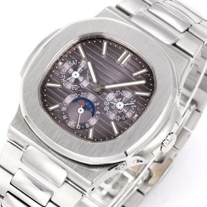 Montre mécanique hautement reconnaissable pour cadeau de Noël, bracelet en acier inoxydable, cadran multifonction avec phases de lune et calendrier, couleur marron - Product Image 2