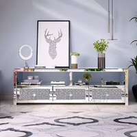 Meuble TV Moderne à 3 Tiroirs Effet Miroir en Cristal, Console TV Argentée, Meuble de Télévision pour Salon et Mobilier d'Hôtel