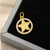 Pendentif Collier DIY en Cuivre Écologique Plaqué Or/Argent, Forme Étoile Mignonne Incrustée de Zircons, Usiné CNC, Style Européen et Américain