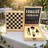 Ensemble de 4 ouvre-bouteilles de luxe en bambou pour vin, coffret d'échecs, cadeau de bar haut de gamme