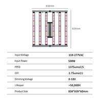 Lampe de culture LED commerciale à spectre complet ANDY IP65 dimmable pour 6 barres, 500W, pour la croissance et la floraison en intérieur