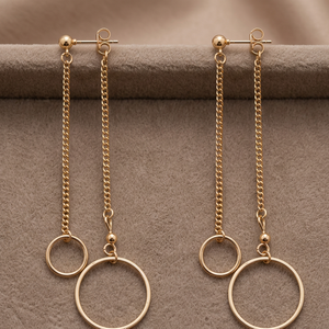 Boucles d'oreilles pendantes géométriques bohèmes pour femmes en laiton plaqué or faites à la main, accessoires élégants et tendance - Product Image 1