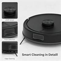 Robot Vacuum Cleaner Pintar Hitam Tahan Lama, Dikendalikan Aplikasi, Filter HEPA, Motor Tanpa Sikat, Pembuangan Kotoran Otomatis, Pengepelan Sonik