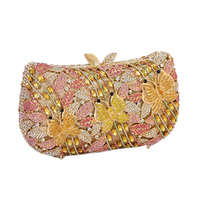 Tas Malam Wanita Elegan Berbentuk Gaun dengan Hiasan Kristal Rhinestone Kupu-Kupu dan Bunga untuk Pesta Pernikahan dan Makan Malam.