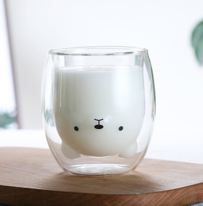 Commercio all'ingrosso creativo cartone animato doppio strato di vetro borosilicato tazza fatta a mano anatra tazza orso con coperchio per tornare a scuola - Product Image 5