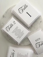 Cartes de numéros de table en acrylique avec bordure en dentelle blanche pour mariage et anniversaire, personnalisables avec les noms des invités, style européen élégant, cartes de plan de table pour