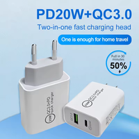 Paquete de 2 cargadores de pared PD de 20W USB tipo C cargador rápido 2A salida UE EE. UU. Enchufe estándar adaptador de corriente caja de enchufe Cable de bloque de carga