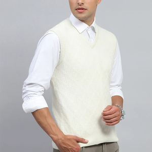 <span class=keywords><strong>Gilet</strong></span> da <span class=keywords><strong>uomo</strong></span> in puro cotone bianco avorio con motivo solido geometrico maglia <span class=keywords><strong>gilet</strong></span> stile Preppy - Product Image 4