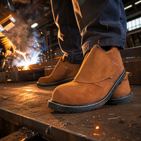 Chaussures de sécurité montantes en cuir de vachette résistantes à la chaleur, anti-écrasement et anti-perforation, avec semelle en caoutchouc, pour soudeurs et machinistes