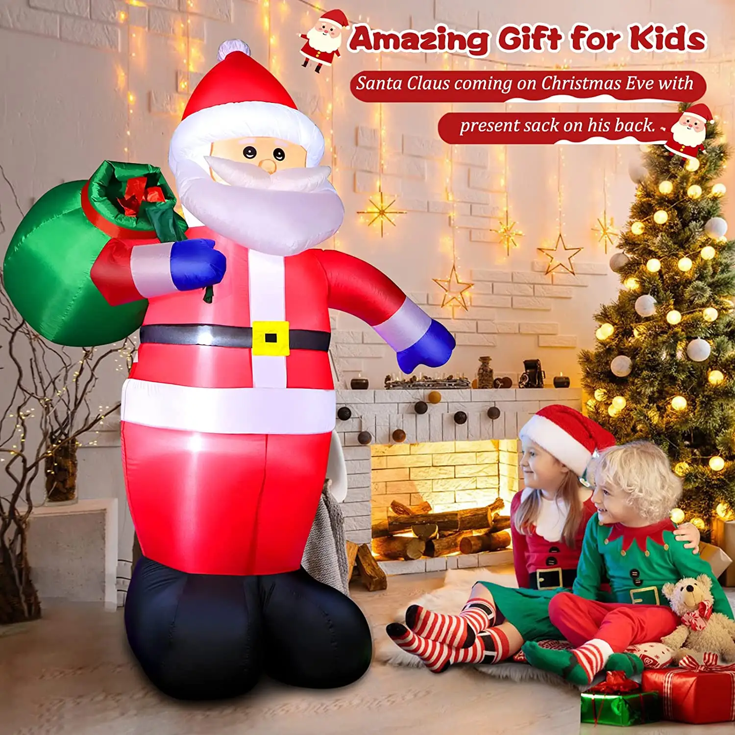 Bolsa de regalo de Papá Noel gigante de 8 pies, decoración inflable para Patio, decoración exterior de Santa con luces LED integradas, impermeable IP44