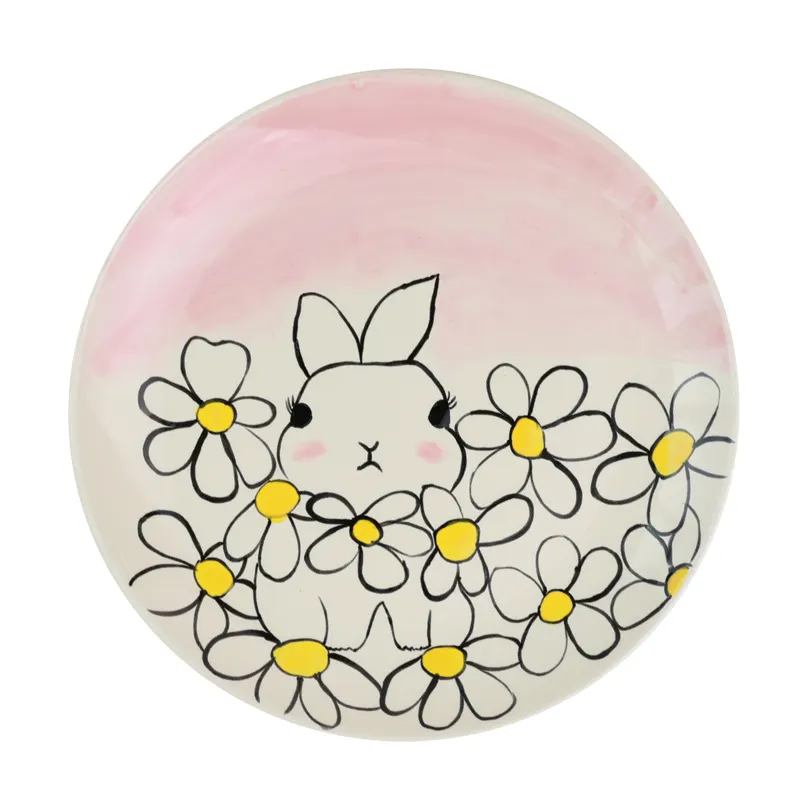 creative hand drawn illustrations of little rabbit ceramic dining plates cute breakfast for home use coffee cups and plates