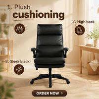 Chaise de bureau de direction ergonomique moderne Henglin à dossier haut en cuir PU noir avec base en nylon réglable en hauteur pour le bureau à domicile