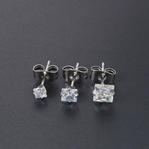 Stud <b>Earrings</b> Square Diamond Shape Claw Setting Stainless Steel Women's Fashion Jewelry Gift CF062 - Product Image 4