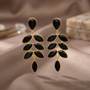 Boucles d'oreilles pendantes en alliage d'argent sterling faites à la main, pierres précieuses, style bohème - Product Image 3