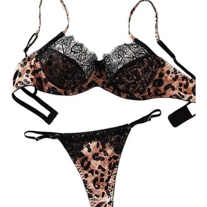 Hot Selling Sexy Hot Girl Underwear 2 Pieces Lace Leopard Pushup Bra & Brief Sets Lingerie for Ladies - Product Image 5