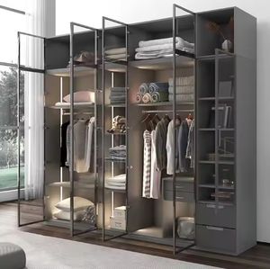 Armoire en bois pour la maison, chambre à coucher, rangement, armoire de designer haut de gamme pour la chambre à coucher avec miroir et tiroirs - Product Image 6