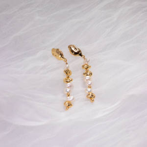 Dreamshow Imitation Pearl <b>Chain</b> <b>Stud</b> <b>Earring</b> Fashion Jewelry Women Gold Plated Silver gold plating <b>Earring</b> - Product Image 1