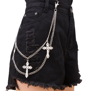 yuelyueli <b>Cross</b> Pants Chain Tibetan <b>Silver</b> Double <b>Ring</b> Unisex Hip Hop Waist Chain Daily Wear Accessory - Product Image 5