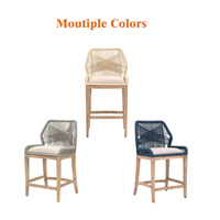 BM011 Tabouret de bar en bois rembourré avec un design moderne en corde tressée, tabourets de comptoir, chaise haute, tabouret de cuisine