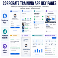 Solutions d'applications de gestion de la formation et de l'apprentissage personnalisées pour entreprises, compatibles iOS et Android, avec gestion des cours et apprentissage des employés LionCreate