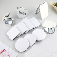 Miroir compact rond classique pliable en cuir PU blanc vierge personnalisable DIY pour cadeaux publicitaires