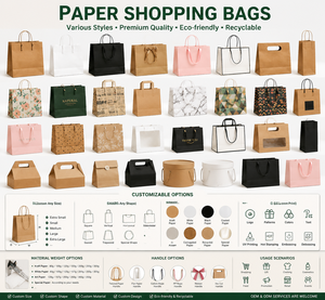 Bolsas de Papel Kraft Negras y Blancas de Lujo en 4 Tamaños con Asas de Listón para Boutique de Ropa, Comercio Minorista, Pequeñas Empresas y Empaque de Regalos - Product Image 5